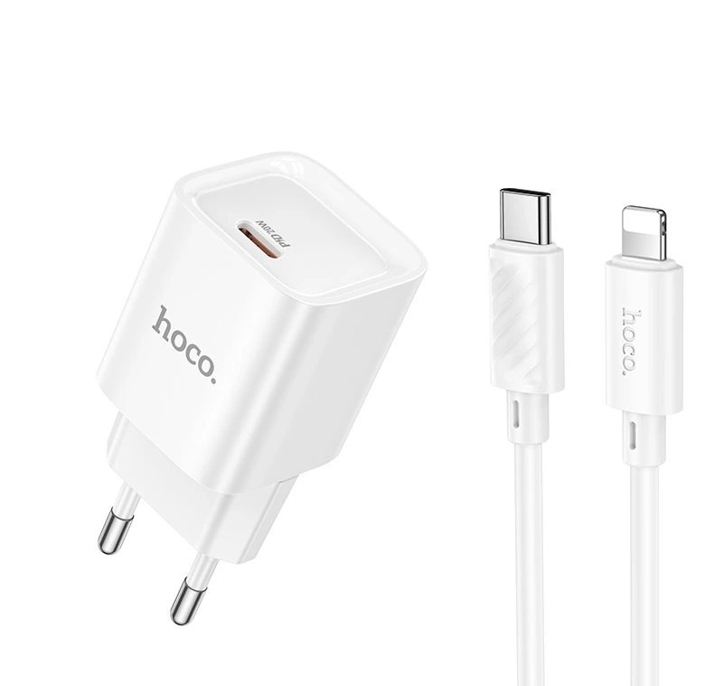 Мережевий зарядний пристрій з кабелем HOCO C146A Charm single port PD20W charger set (C to iP) (EU) White