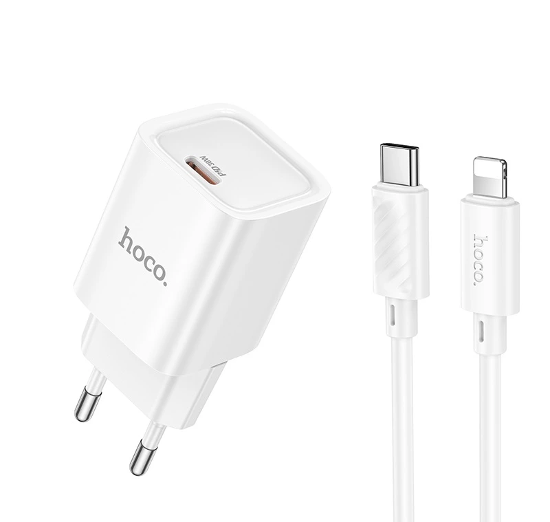 Мережевий зарядний пристрій з кабелем HOCO C148A Charm single port PD30W charger set (C to iP) (EU) White