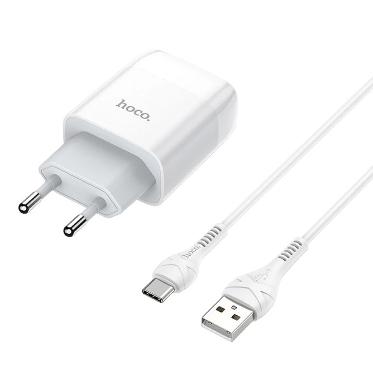 Мережевий зарядний пристрій з кабелем HOCO C72A Glorious single port charger set(Type-C) 10.5W White