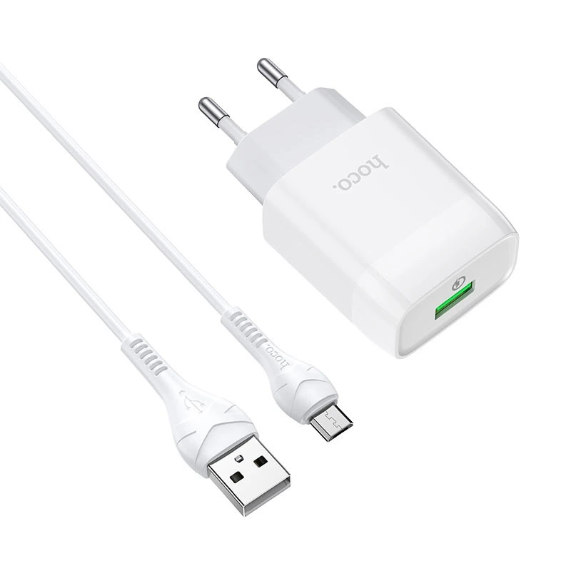 Мережевий зарядний пристрій з кабелем HOCO C72Q Glorious single port QC3.0 charger set(Type-C) 18W White