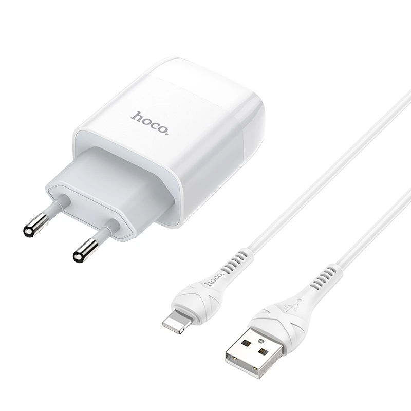 Мережевий зарядний пристрій з кабелем HOCO C73A Glorious dual port charger set (iP)(EU) White — Hoco