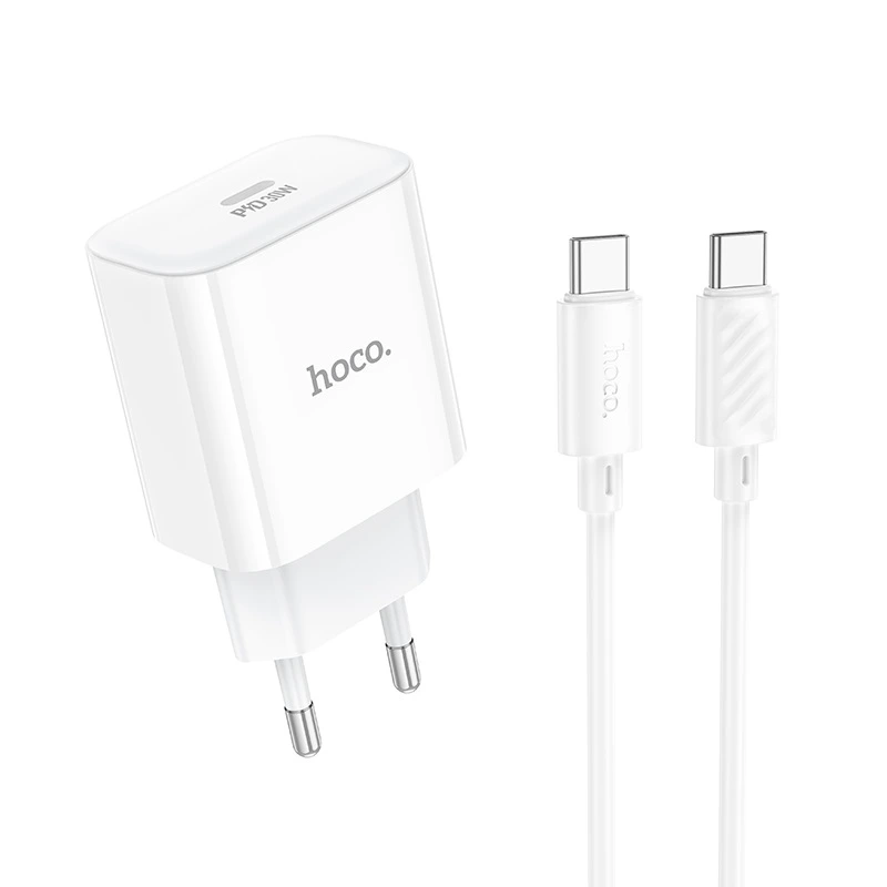 Мережевий зарядний пристрій з кабелем HOCO C76A Pro Majestic single port PD30W charger set (Type-C to Type-C)(EU) White