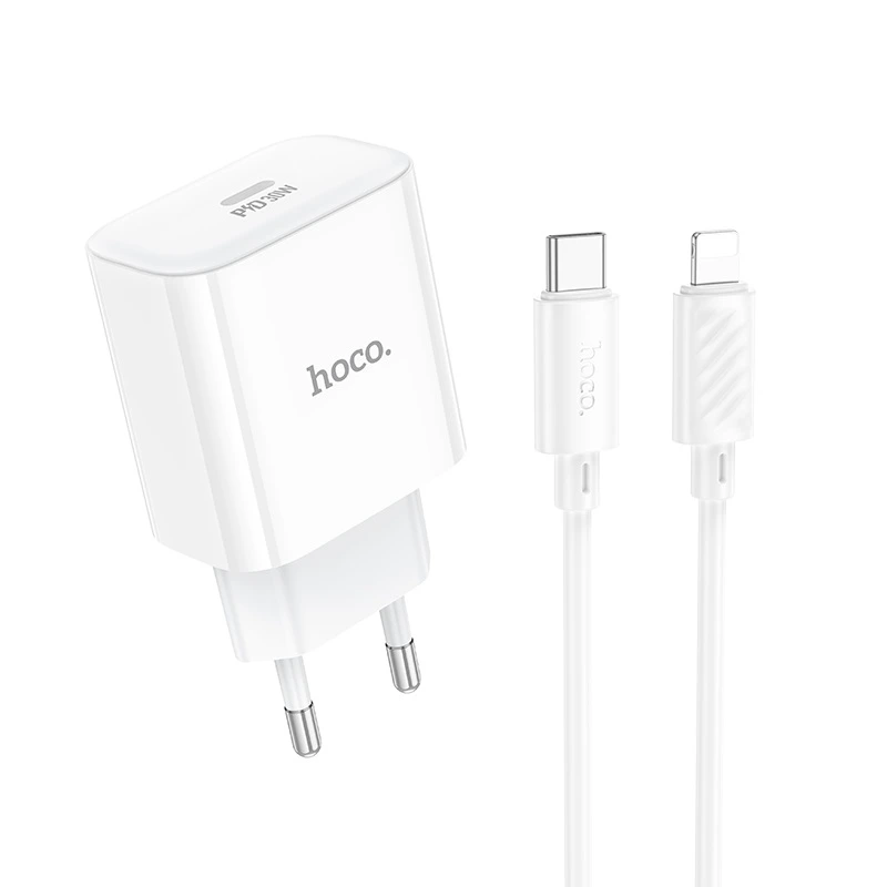Мережевий зарядний пристрій з кабелем HOCO C76A Pro Majestic single port PD30W charger set (C to iP)(EU) White
