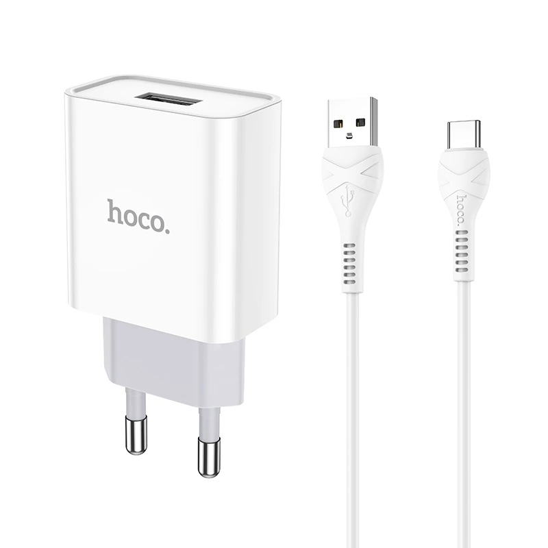 Мережевий зарядний пристрій з кабелем HOCO C81A Asombroso single port charger set(Type-C) White