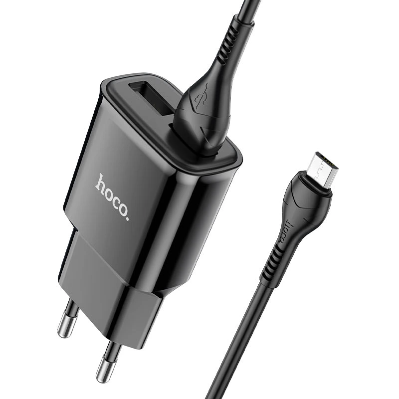 Мережевий зарядний пристрій з кабелем HOCO C88A Star round dual port charger set(Micro) 12W Black