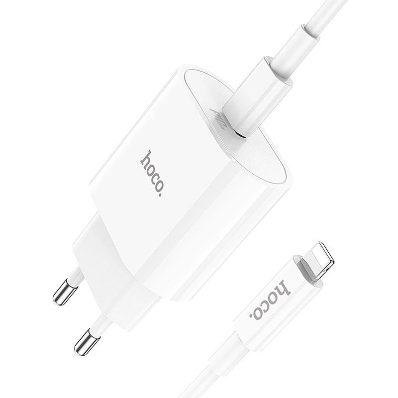 Мережевий зарядний пристрій з кабелем HOCO C94A Metro single port PD20W charger set(C to iP) White