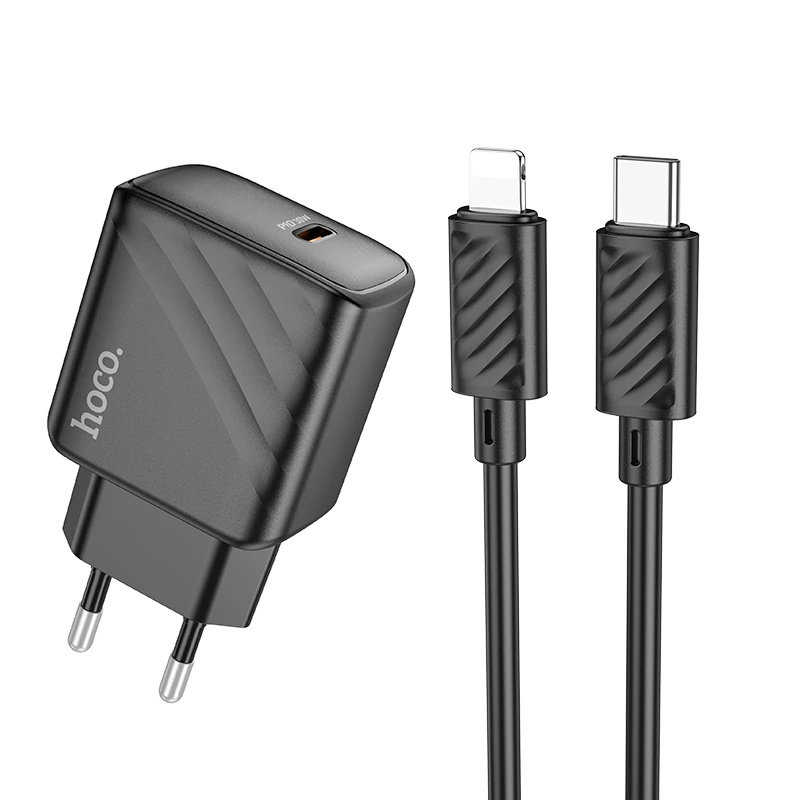 Мережевий зарядний пристрій з кабелем HOCO CS22A Value single port PD30W charger set(C to iP) Black — Hoco