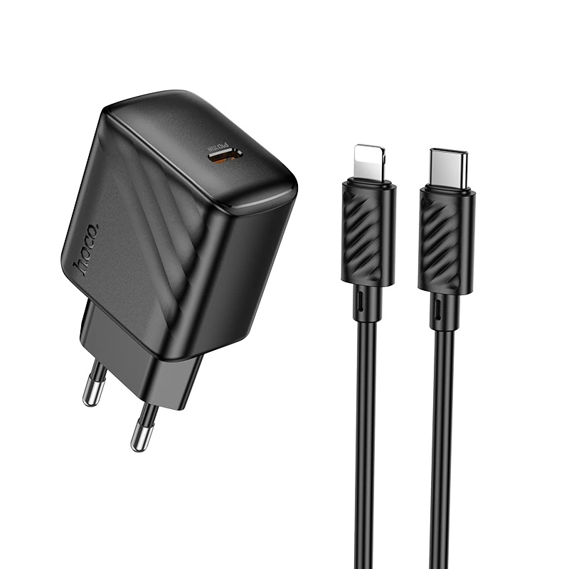 Мережевий зарядний пристрій з кабелем HOCO CS24A Puerto single-port PD25W charger set (C to iP)(EU) Black