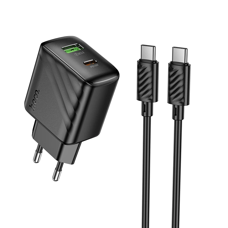 Мережевий зарядний пристрій з кабелем HOCO CS25A Rico PD20W+QC3.0 charger set(C to C) Black