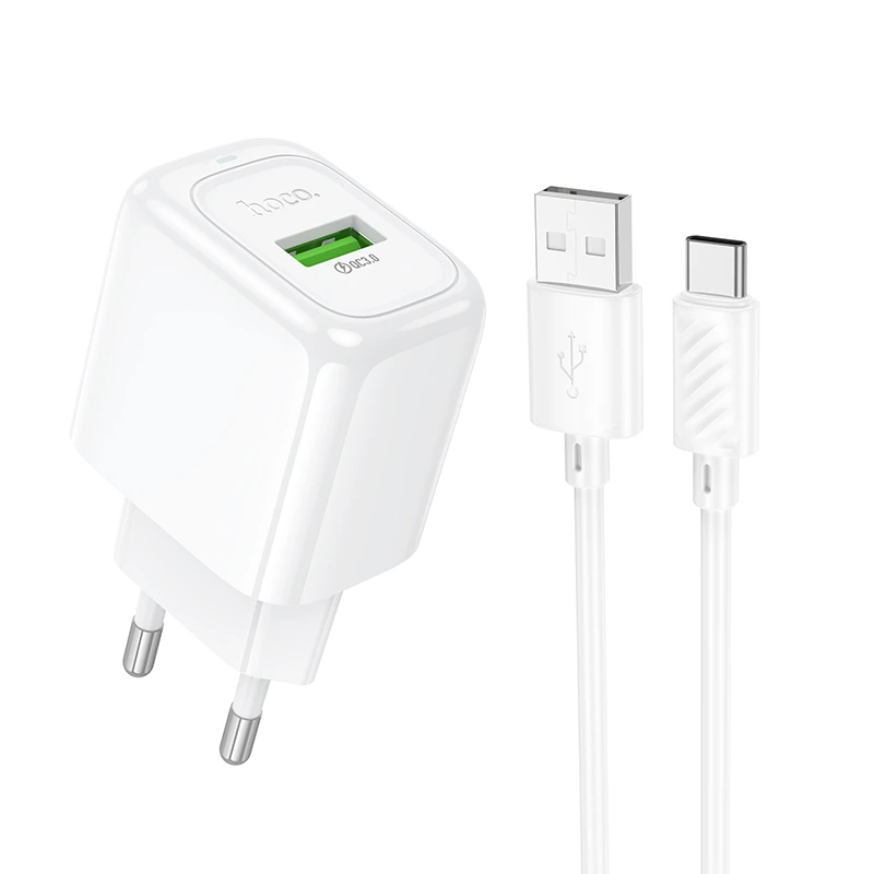 Мережевий зарядний пристрій з кабелем HOCO CS52A 18W Surplus single-port QC3.0 charger set(Type-C) White — Hoco