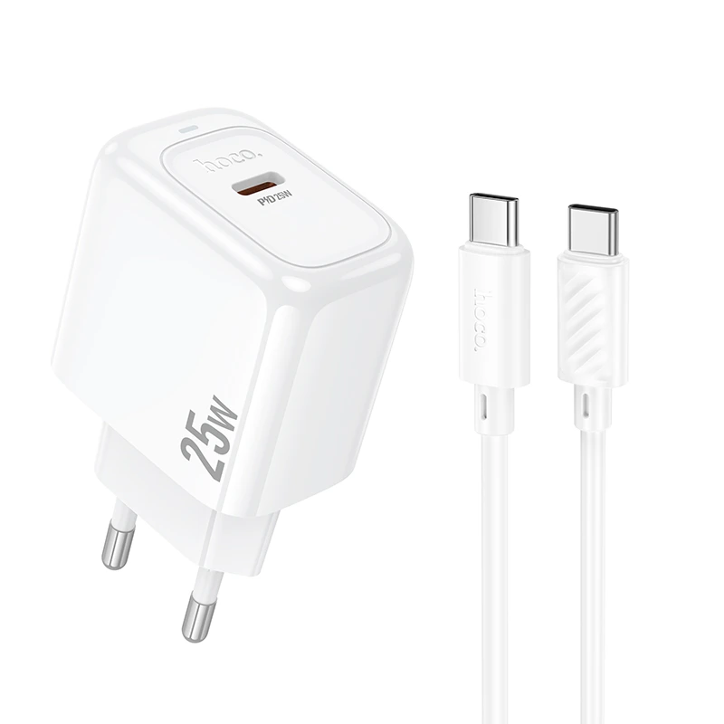Мережевий зарядний пристрій з кабелем HOCO CS53A Surplus single port PD25W charger set(C to C) White