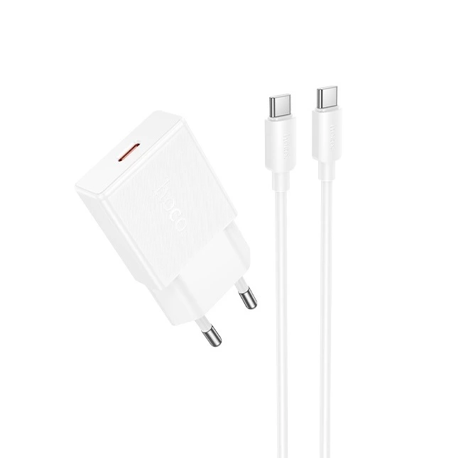 Мережевий зарядний пристрій з кабелем HOCO N72 Speed single-port PD20W ultra-thin charger set(C to C)(EU)