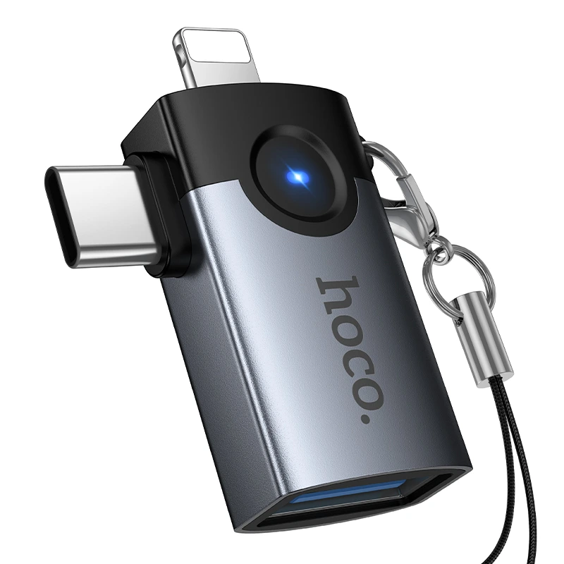 Перехідник HOCO UA46D Victory iP male/Type-C male to USB female 2-in-1 adapter
