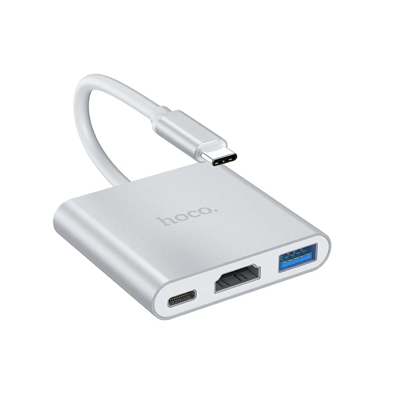 USB-хаб HOCO HB14 Easy use Type-C adapter(Type-C to USB3.0+HDMI+PD) Silver