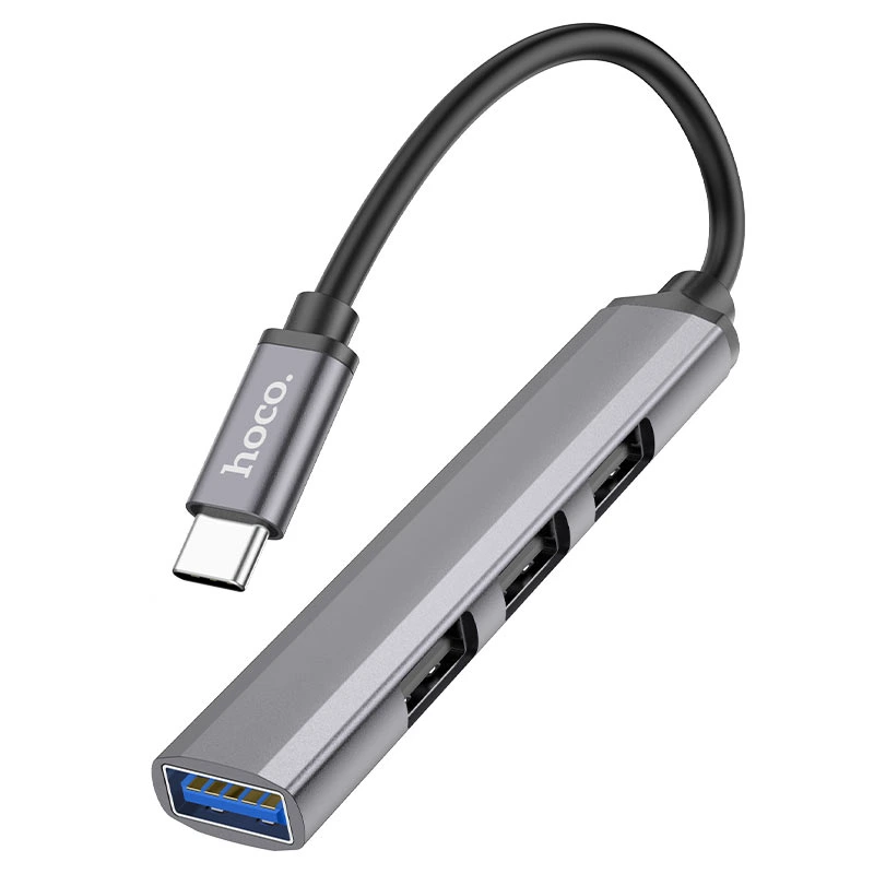 USB-хаб HOCO HB26 4 in 1 adapter(Type-C to USB3.0+USB2.0*3) Metal Gray — Hoco