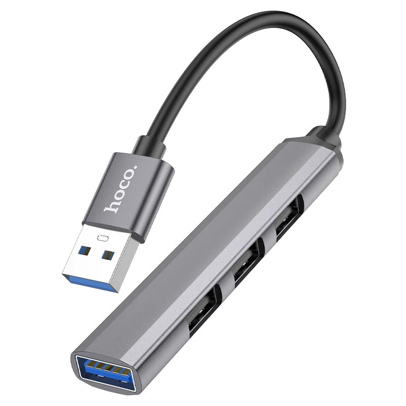 USB-хаб HOCO HB26 4 in 1 adapter(USB to USB3.0+USB2.0*3) Metal Gray — Hoco
