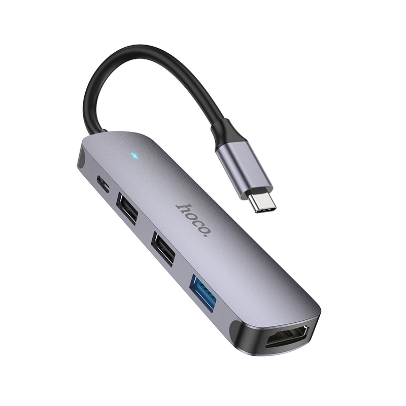 USB-хаб HOCO HB27 Type-C multi-function converter(HDTV+USB3.0+USB2.0*2+PD) Metal Gray — Hoco