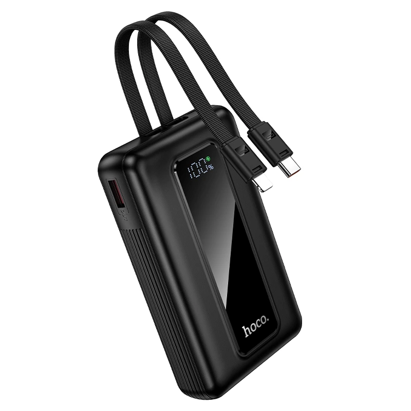 Зовнішній акумулятор HOCO J162A Full power 22.5W+PD20W fully compatible power bank with two cables(20000mAh) Black — Hoco