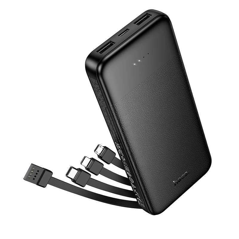 Зовнішній акумулятор HOCO J163 Wonderful power bank with 4 cables(10000mAh) Black — Hoco