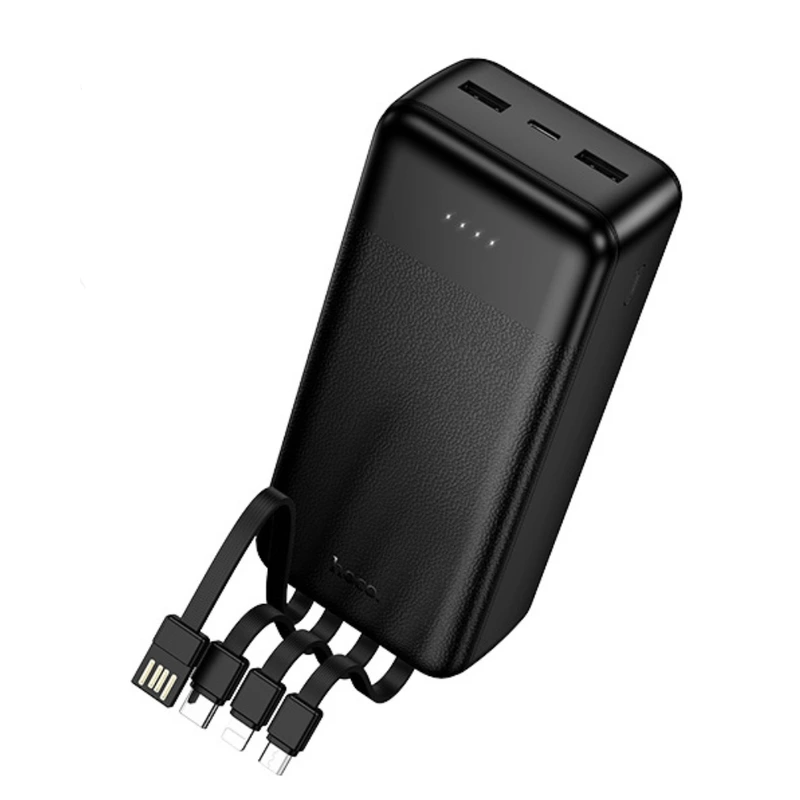 Зовнішній акумулятор HOCO J163B Wonderful power bank with 4 cables(30000mAh) Black — Hoco