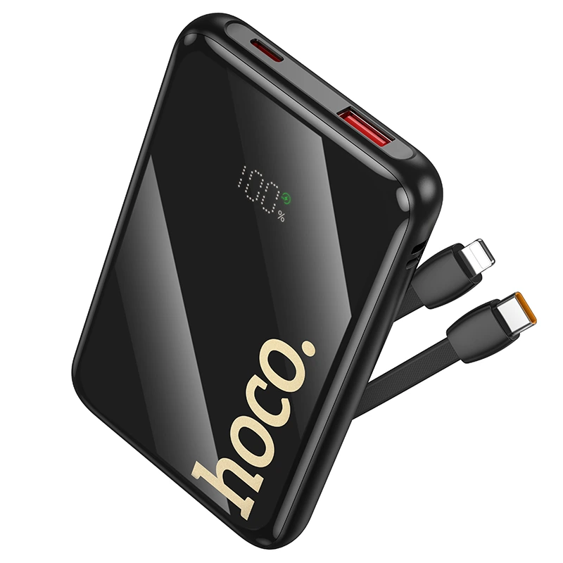 Зовнішній акумулятор HOCO Q37 Graceful 22.5W+PD20W power bank with two cables(10000mAh) Black — Hoco