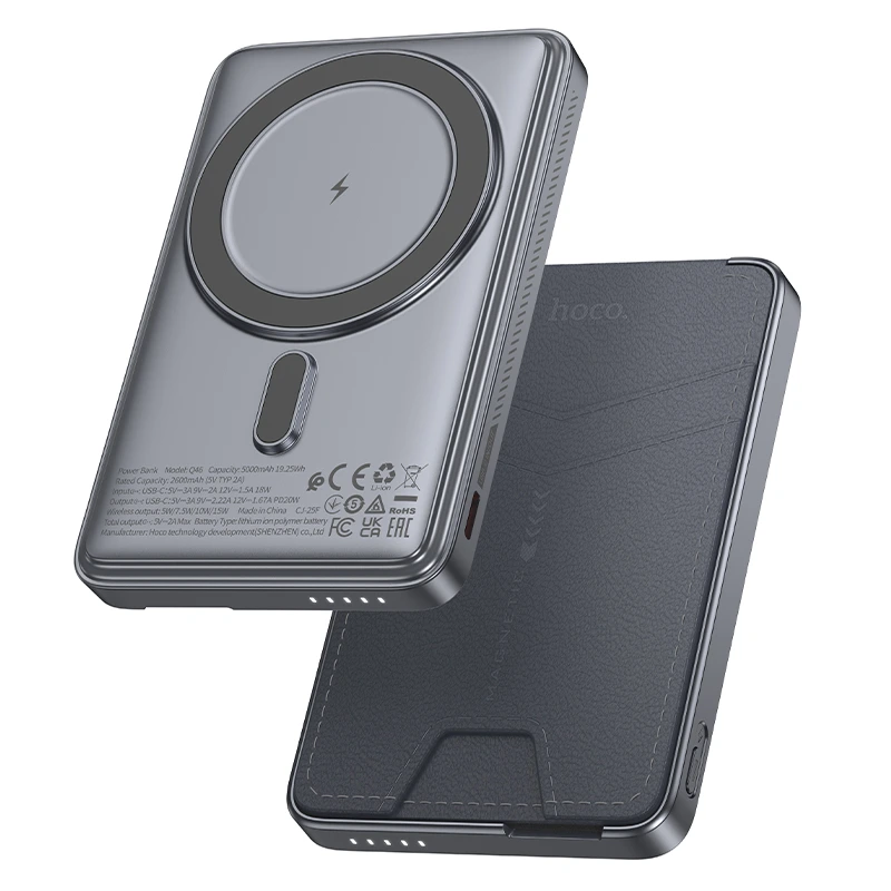 Зовнішній акумулятор HOCO Q46 Title PD20W magnetic power bank+card holder+phone holder(5000mAh) Silver Gray — Hoco