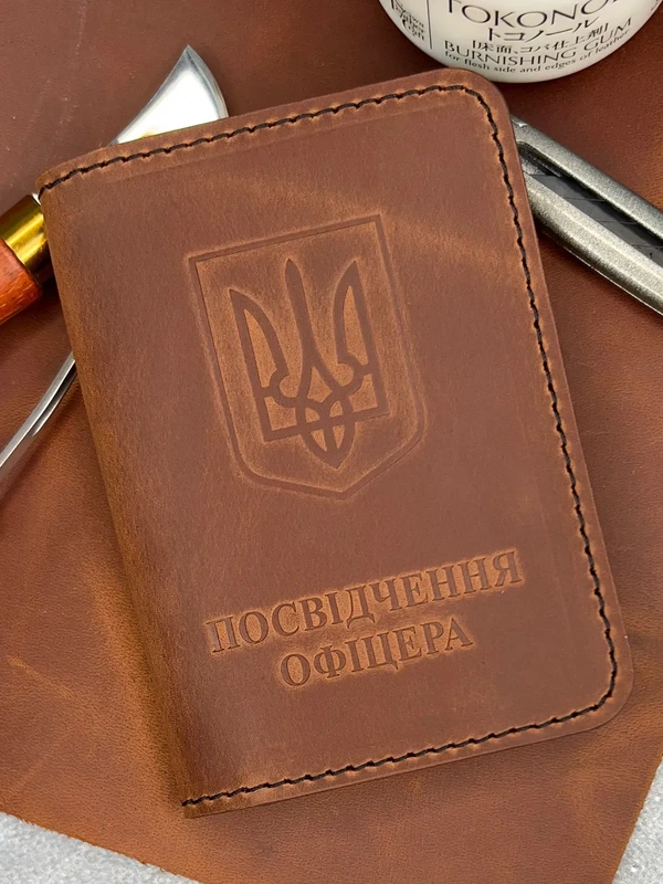 Шкіряна обкладинка Посвідчення Офіцера "Crazy Hors", Коричневий — Horned Cossack