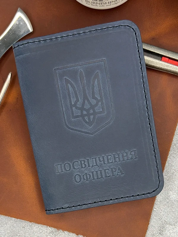 Шкіряна обкладинка Посвідчення Офіцера "Crazy Hors", Синій — Horned Cossack