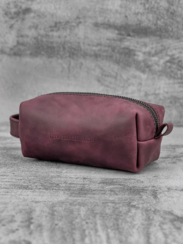 Несесер (косметичка) із натуральної шкіри crazy horse, Марсала, S