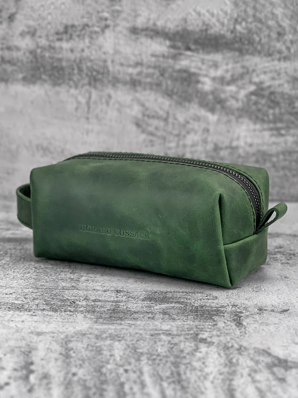 Несесер (косметичка) із натуральної шкіри crazy horse, Зелений, M