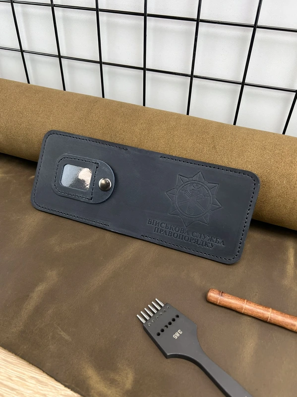 Обкладинка на посвідчення Військова Служба Правопорядку із натуральної шкіри "Crazy Hors", Синій — Horned Cossack