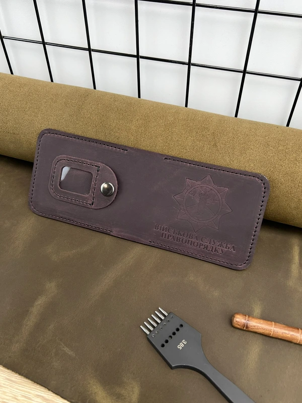 Обкладинка на посвідчення Військова Служба Правопорядку із натуральної шкіри "Crazy Hors", Марсала — Horned Cossack