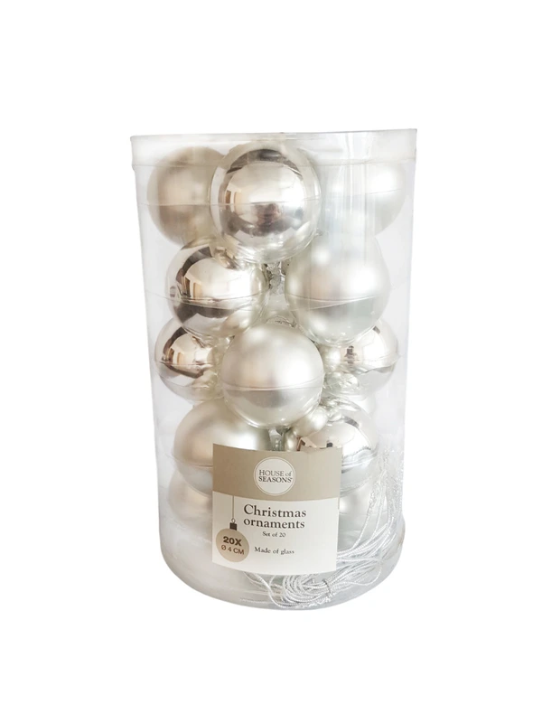 Ялинкові скляні кульки House of Seasons, комплект 20 шт, Ø 4 см, срібні