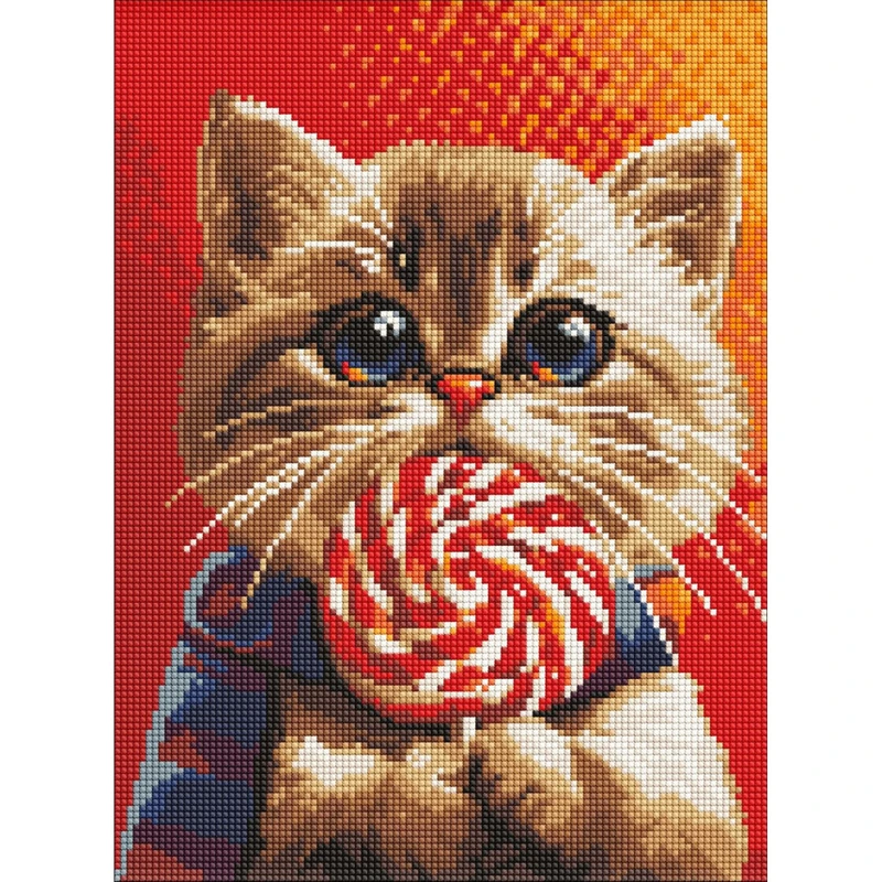 Алмазна мозаїка "Котик із цукеркою" AMO7976 30х40 см — Ideyka