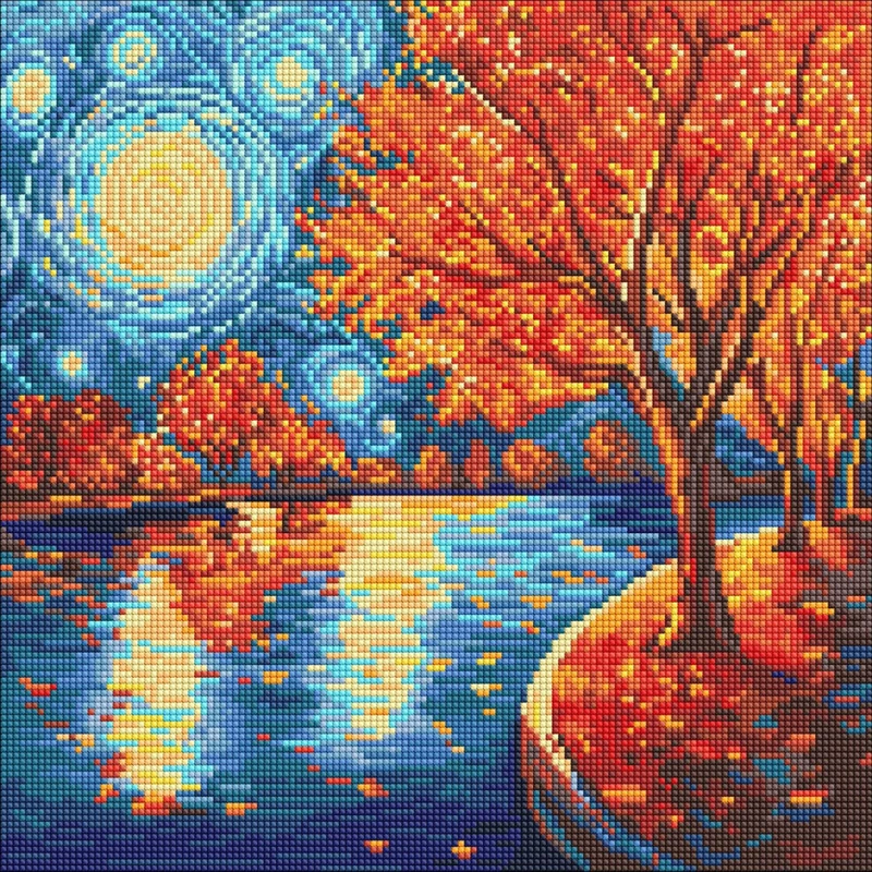 Алмазна мозаїка "Осіння ніч" AMO8333, 40х40 см — Ideyka