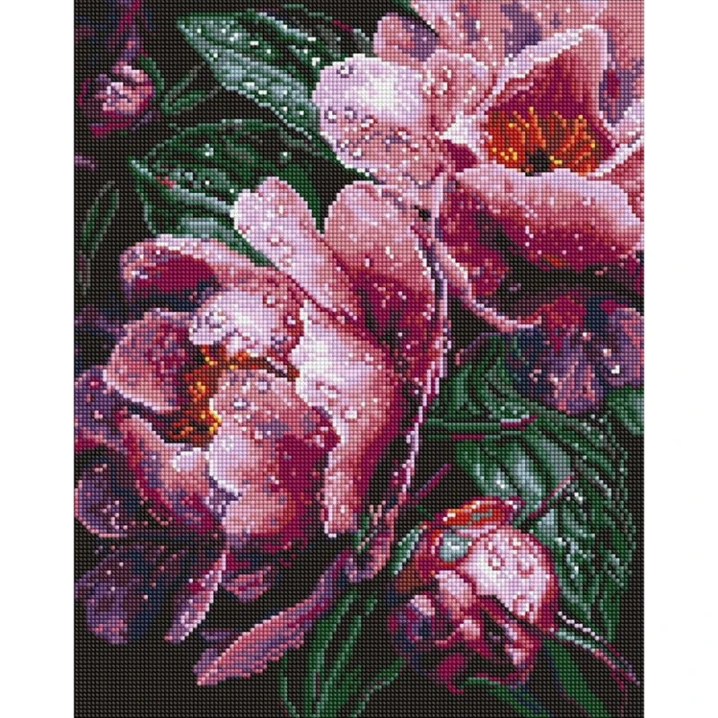 Алмазна мозаїка "Рожеві півонії під дощем" ©art_selena_ua AMO8363, 40х50 см