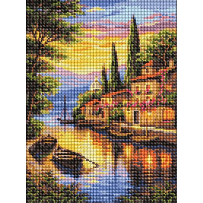 Алмазна мозаїка "Вечірня пристань" ©art_selena_ua Ідейка AMO20485, 30х40 см — Ideyka