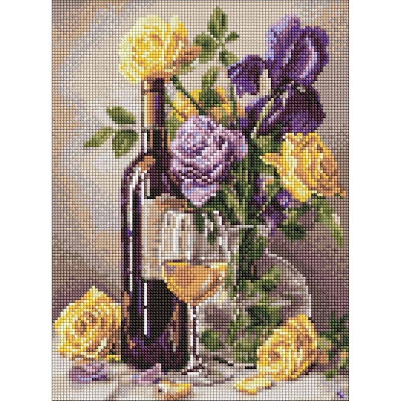 Алмазна мозаїка "Вино та букет квітів" ©art_selena_ua AMO20221, 30х40 см