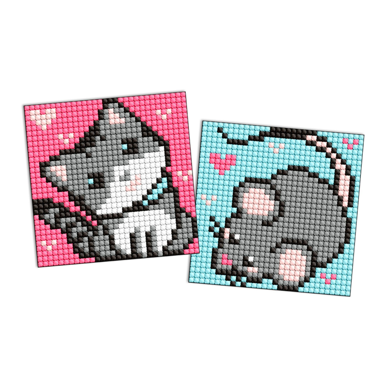 Алмазная мозаїка "Сірі друзі" AMS1049 на самоклеючій основі 9x9 см