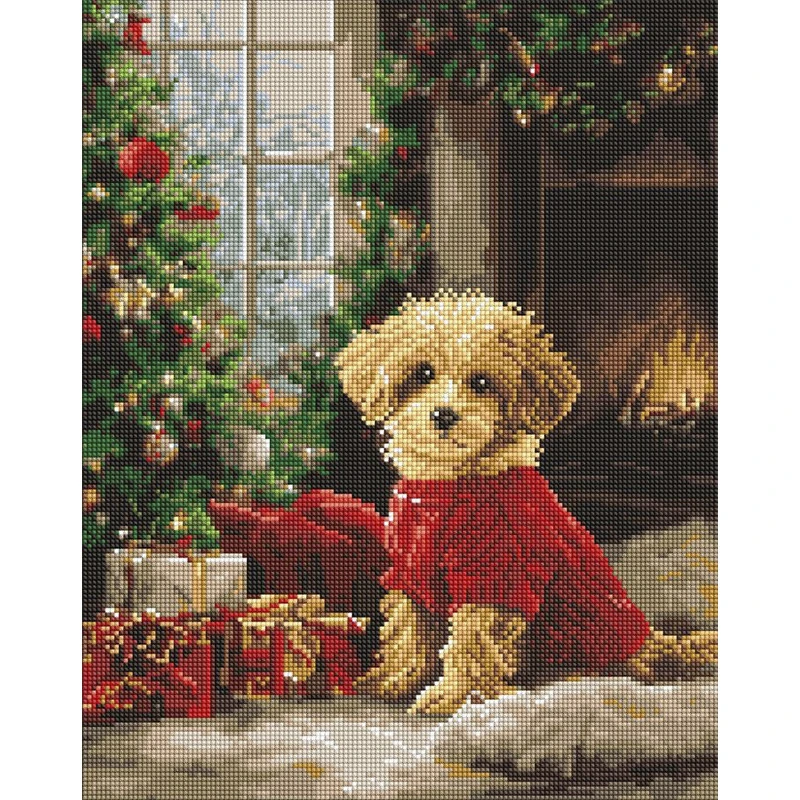 Алмазна мозаїка "Пудель біля ялинки" AMO20011, 40х50 см