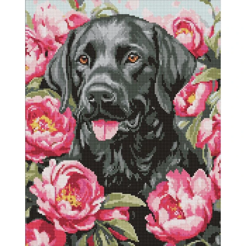 Алмазна мозаїка "Собака у півоніях" ©art_selena_ua AMO20084, 40х50 см