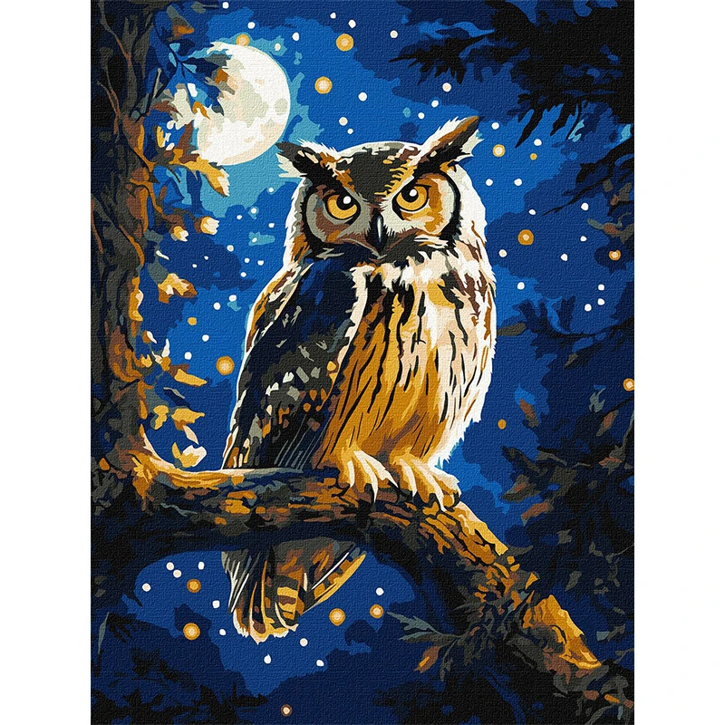 Картина за номерами "Нічна сова" ©art_selena_ua KHO6681 з фарбами металiк 30х40 см