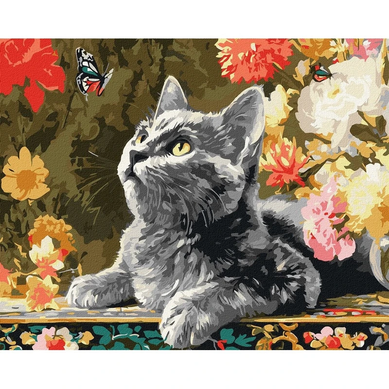 Картина за номерами "Кошеня та метелики" ©art_selena_ua KHO6818, 40х50 см — Ideyka
