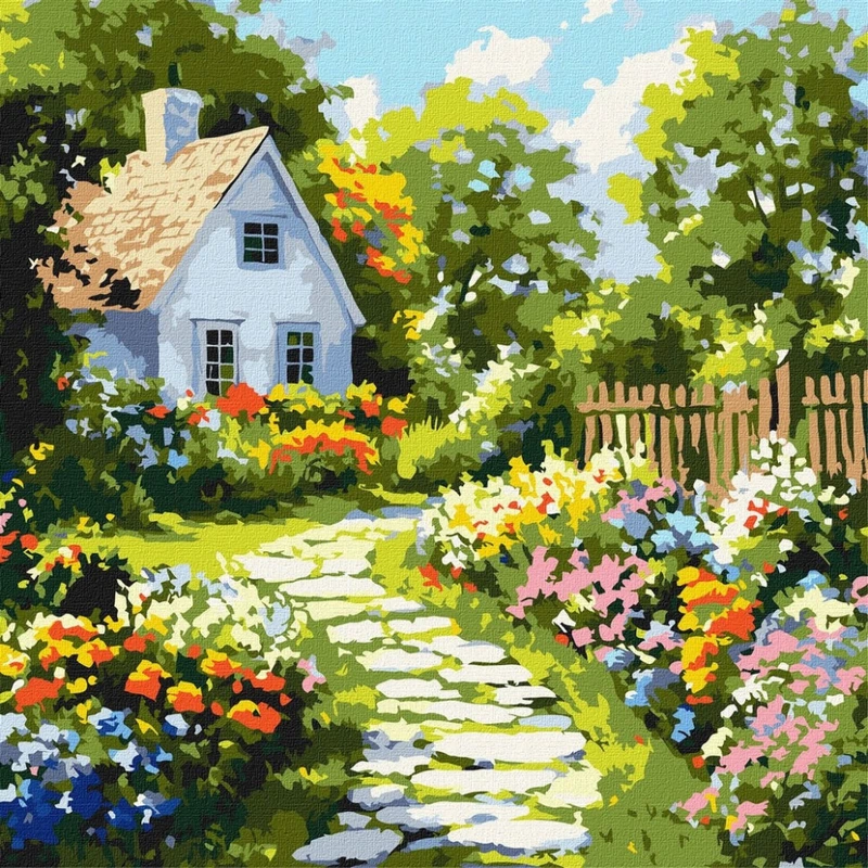 Картина за номерами "Квіти біля хатини" ©art_selena_ua KHO6383, 40х40 см — Ideyka