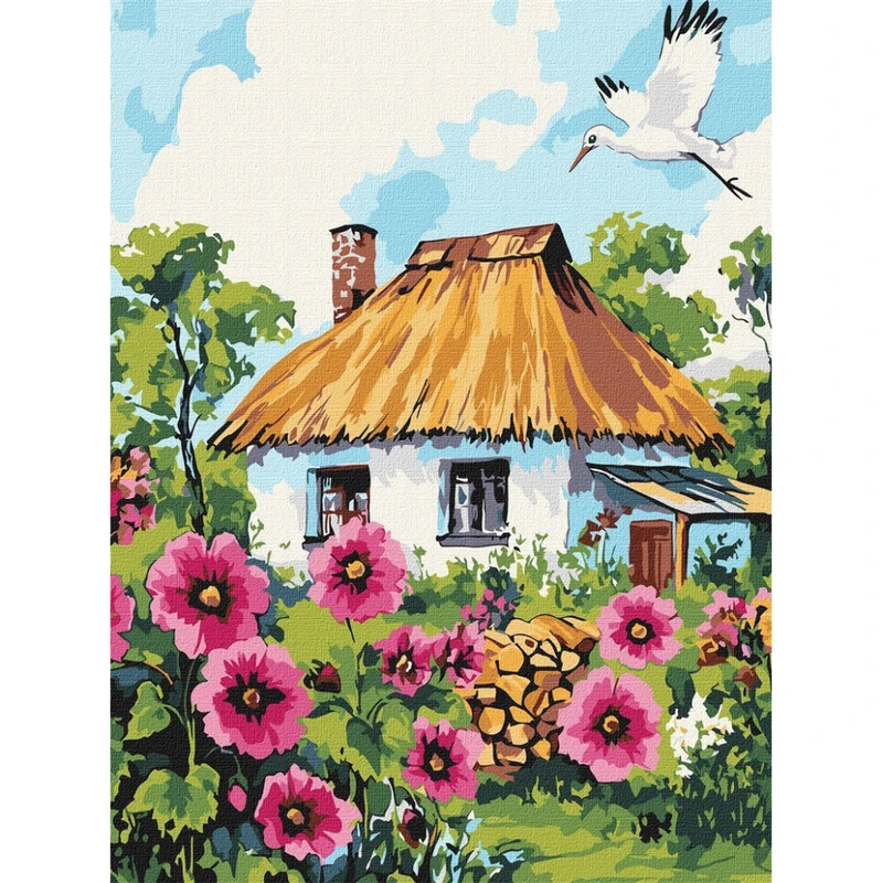 Картина за номерами "Мальви біля хати" ©art_selena_ua KHO6407, 30x40 см