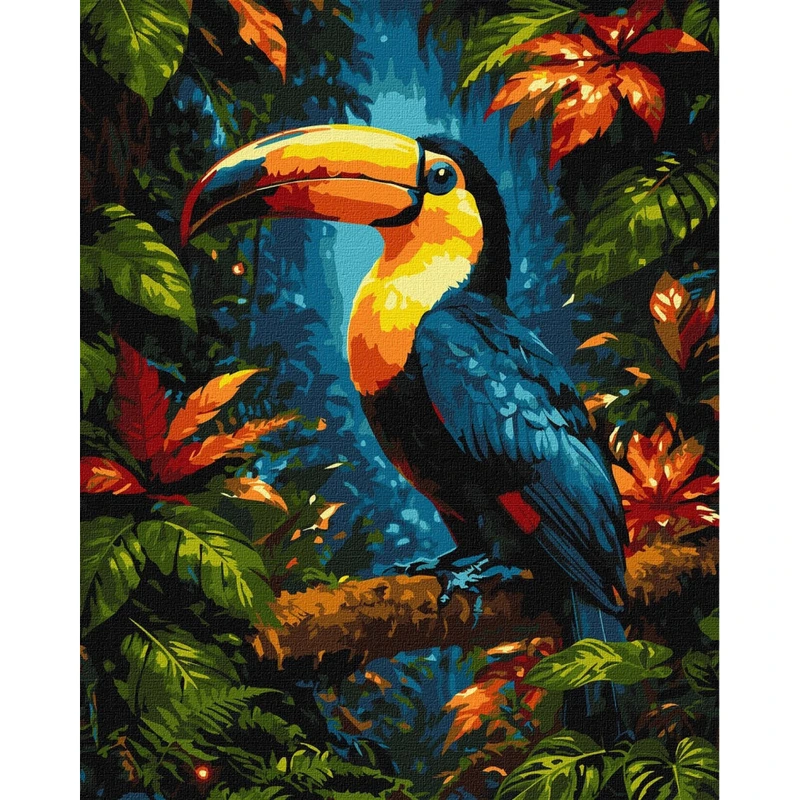 Картина за номерами "Яскравий тукан в лісі" ©art_selena_ua Ідейка KHO6955, 40х50 см — Ideyka