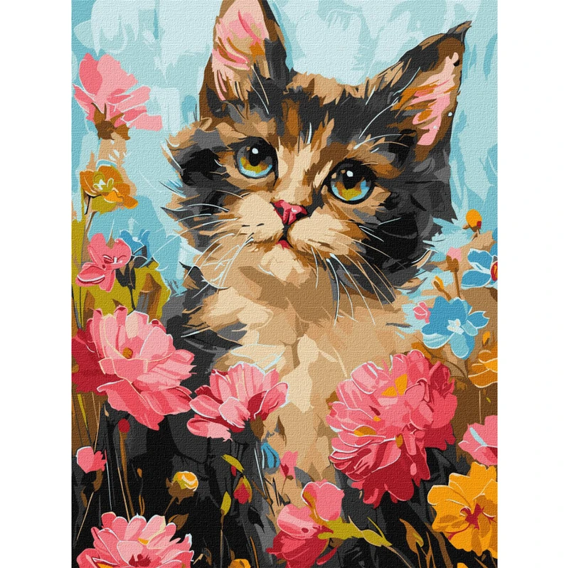 Картина за номерами "Пухнастик у квітах" KHO6600 30х40см