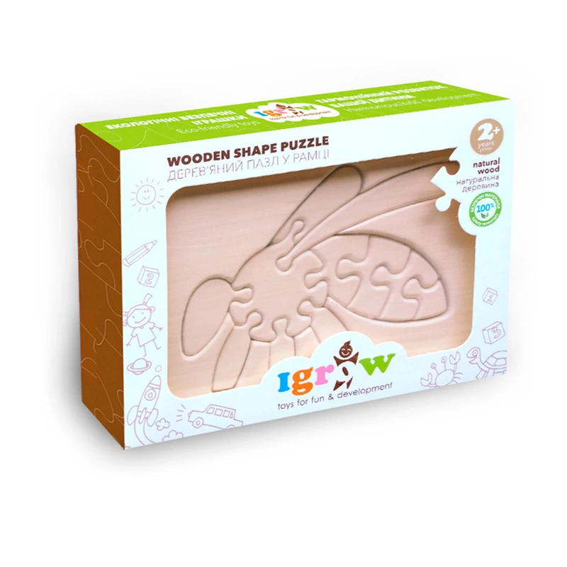 Дерев'яний пазл "Бджола" Igrow IGT-001 у рамці — Igroteco