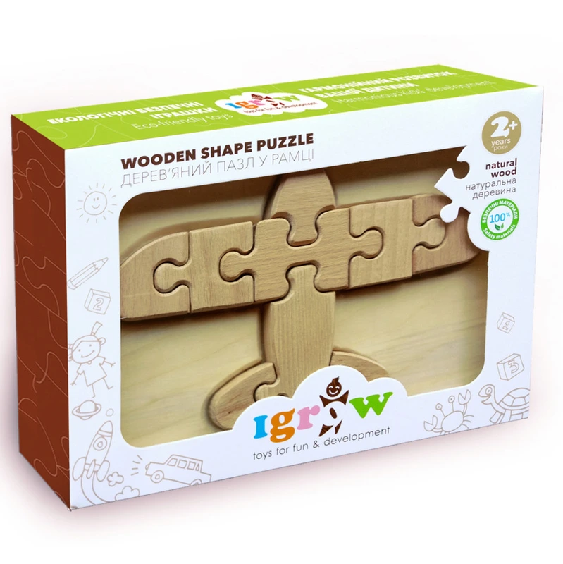 Дерев'яний пазл "Літак" Igrow IGT-002 в рамці — Igroteco