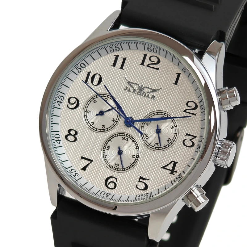 Чоловічий механічний годинник Jaragar Elite White Rubber, 2 ремінці